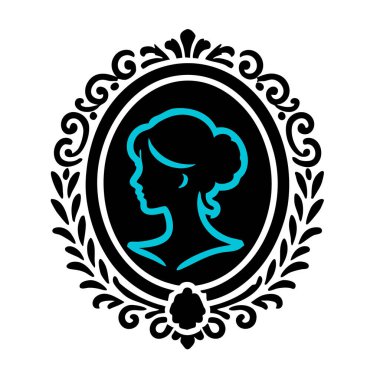 Cameo Silhouette Vector Simgesi, Vintage Cameo Profil Silueti, Woman Cameo Silhouette Vector Art