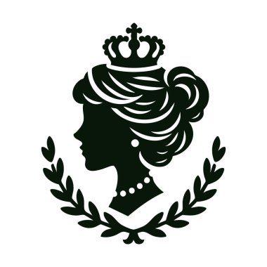 Kraliyet ve kraliyet vektör çizimi taçlı bir kadın silueti.