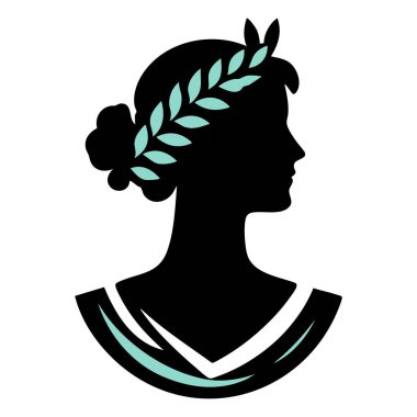 Çelenkli kadın kafası silueti.