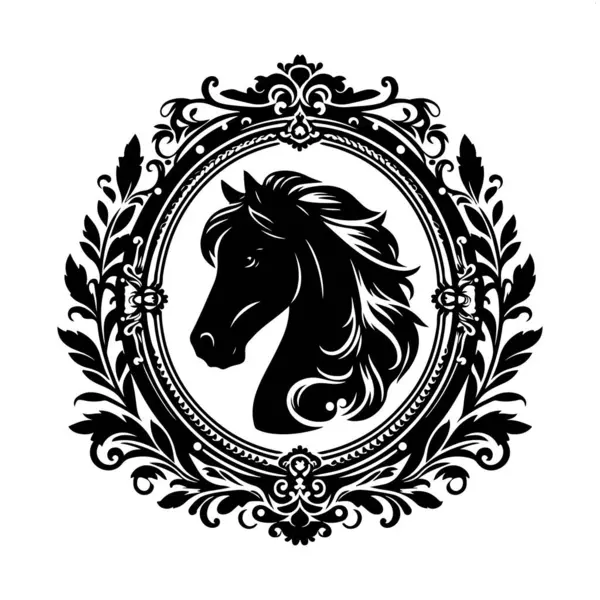 At ve çiçekler. siyah ve beyaz vektör çizimi izole edildi.