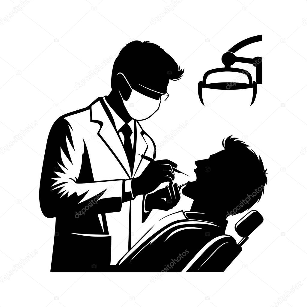 Dentist Vector Silhouette Image on White Background, Minimalist Dentist Silhouette Vector Illustration, Dentist Icon Silhouette in Vector Format