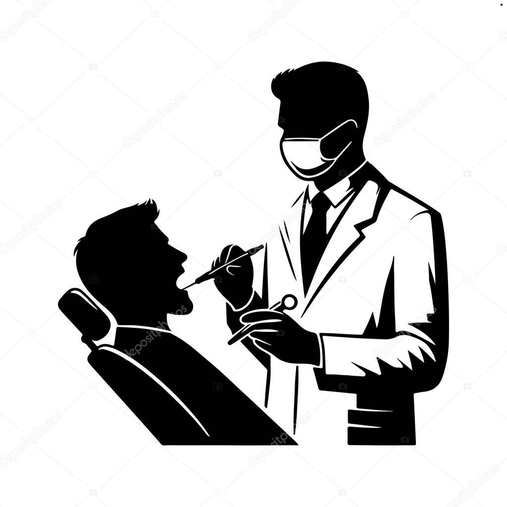 Dentist Vector Silhouette Image on White Background, Minimalist Dentist Silhouette Vector Illustration, Dentist Icon Silhouette in Vector Format