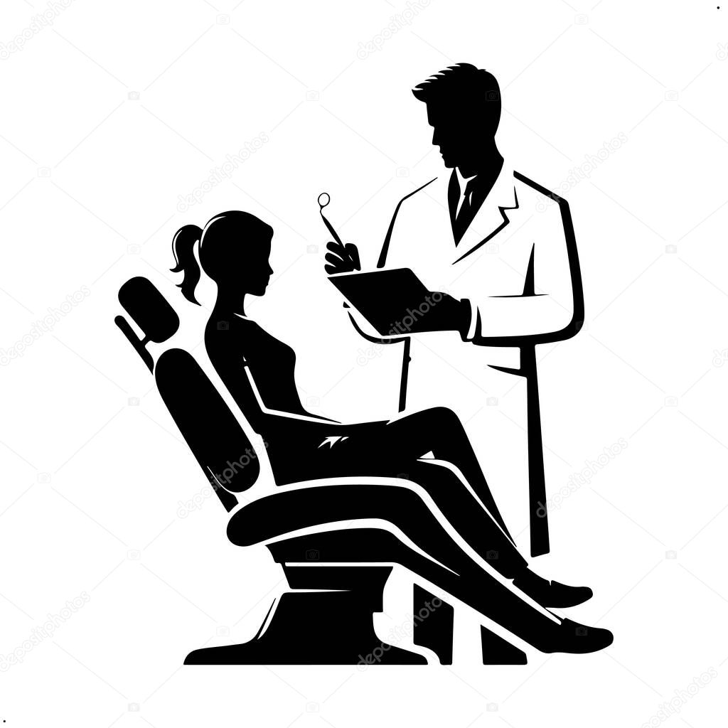 Dentist Vector Silhouette Image on White Background, Minimalist Dentist Silhouette Vector Illustration, Dentist Icon Silhouette in Vector Format