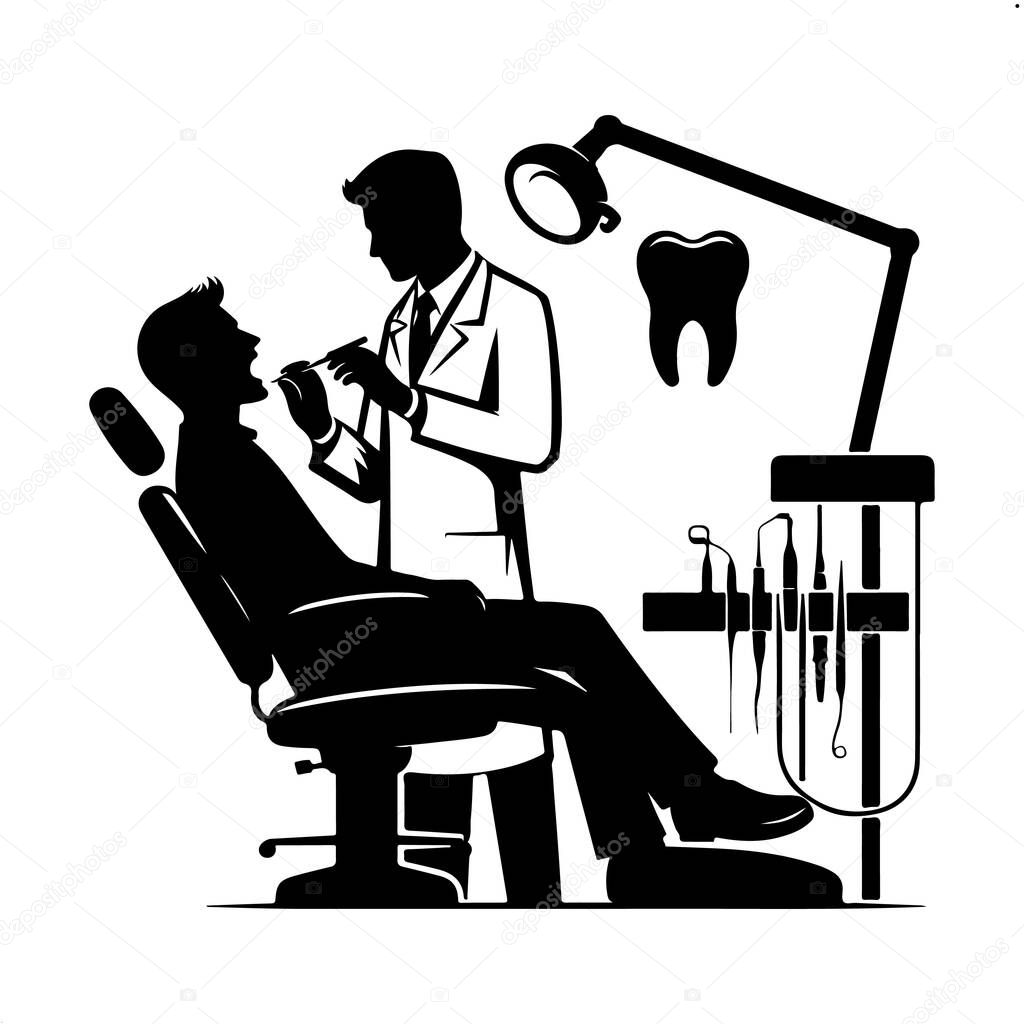 Dentist Vector Silhouette Image on White Background, Minimalist Dentist Silhouette Vector Illustration, Dentist Icon Silhouette in Vector Format