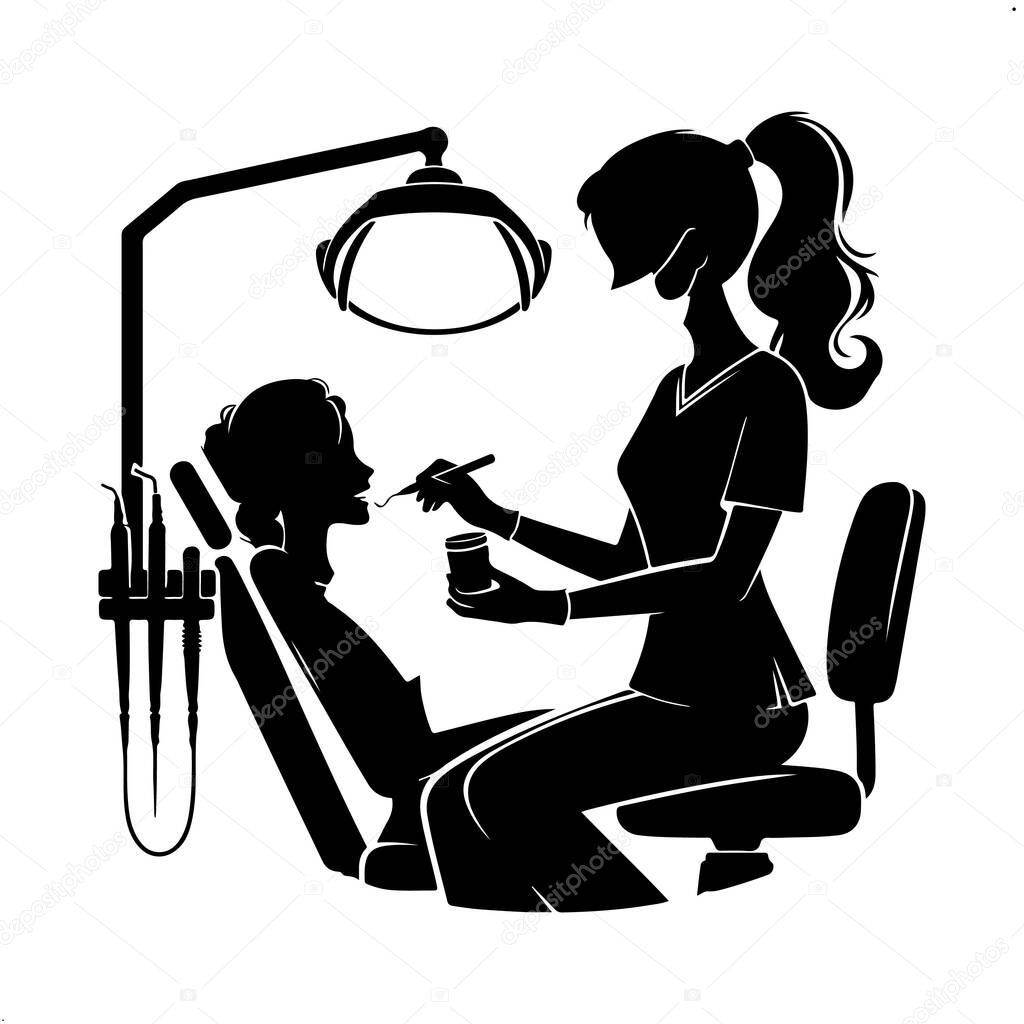 Dentist Vector Silhouette Image on White Background, Minimalist Dentist Silhouette Vector Illustration, Dentist Icon Silhouette in Vector Format