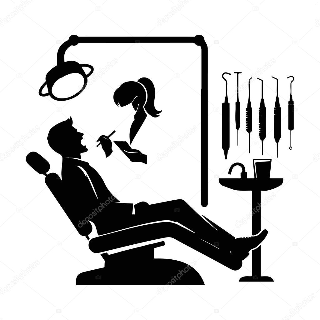 Dentist Vector Silhouette Image on White Background, Minimalist Dentist Silhouette Vector Illustration, Dentist Icon Silhouette in Vector Format