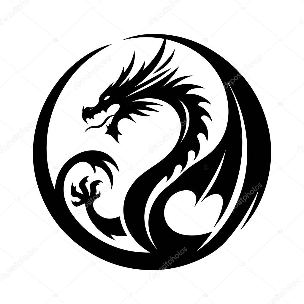 Dragon Logo Silhouette Vector on White Background, Dragon Silhouette Icon for Branding and Logos, Minimalist Dragon Logo in Black Silhouette