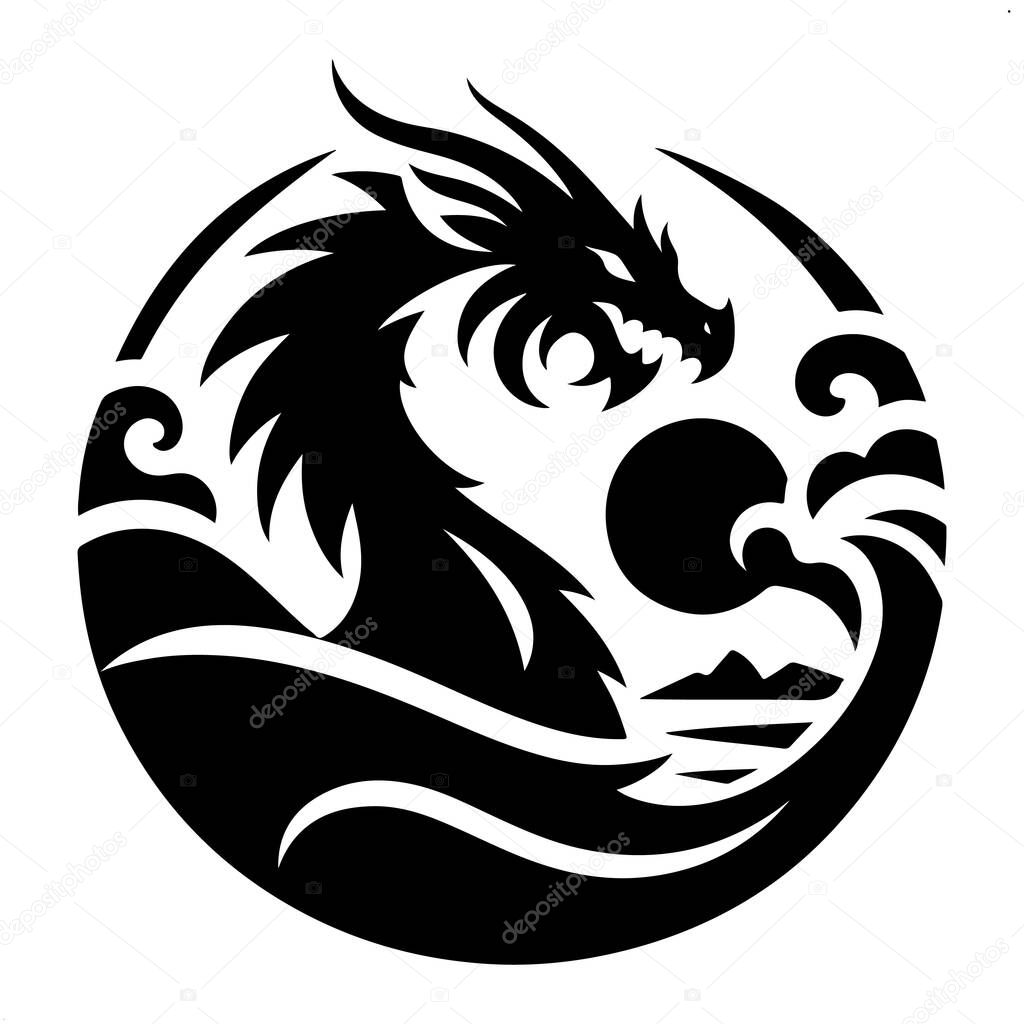 Dragon Logo Silhouette Vector on White Background, Dragon Silhouette Icon for Branding and Logos, Minimalist Dragon Logo in Black Silhouette