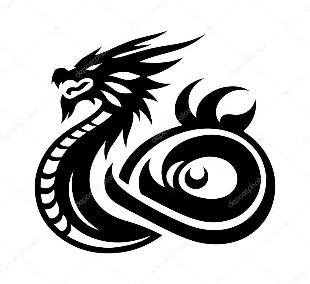 Dragon Logo Silhouette Vector on White Background, Dragon Silhouette Icon for Branding and Logos, Minimalist Dragon Logo in Black Silhouette