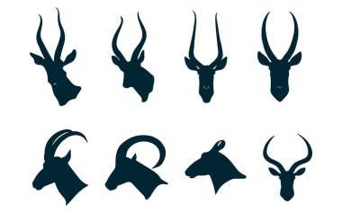 Beyaz Üzerine Antilop Hayvanı Silueti, Vahşi Antilop Vektör İllüstrasyonu