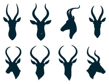 Beyaz Üzerine Antilop Hayvanı Silueti, Vahşi Antilop Vektör İllüstrasyonu