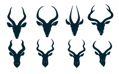 Beyaz Üzerine Antilop Hayvanı Silueti, Vahşi Antilop Vektör İllüstrasyonu