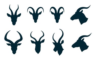 Beyaz Üzerine Antilop Hayvanı Silueti, Vahşi Antilop Vektör İllüstrasyonu