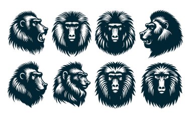 Babun Siluet Vektörü, Beyaz Üzerine Babun Hayvan Silueti, Babun Vektör İllüstrasyonu,