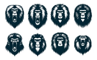 Babun Siluet Vektörü, Beyaz Üzerine Babun Hayvan Silueti, Babun Vektör İllüstrasyonu,