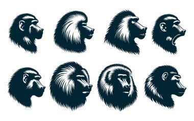 Babun Siluet Vektörü, Beyaz Üzerine Babun Hayvan Silueti, Babun Vektör İllüstrasyonu,