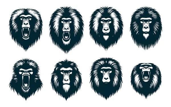 Babun Siluet Vektörü, Beyaz Üzerine Babun Hayvan Silueti, Babun Vektör İllüstrasyonu,