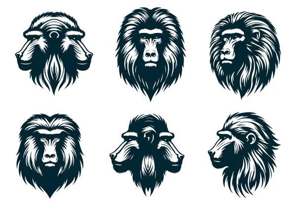 Babun Siluet Vektörü, Beyaz Üzerine Babun Hayvan Silueti, Babun Vektör İllüstrasyonu,