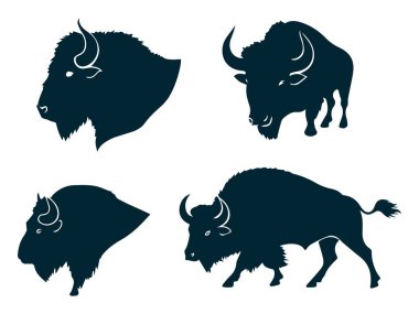 Ayrıntılı Bufalo Memeli Silueti Beyaz Arkaplan Düzenlenebilir Vektörü