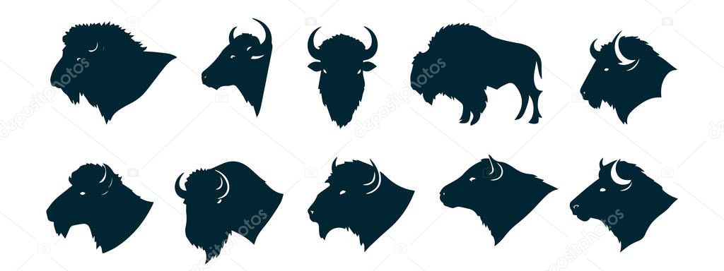 Bison Silhouettes Vector, Bison Animal Vector on White Background