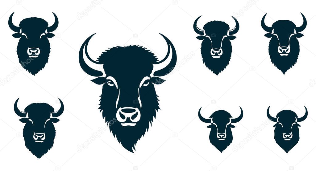 Bison Silhouettes Vector, Bison Animal Vector on White Background