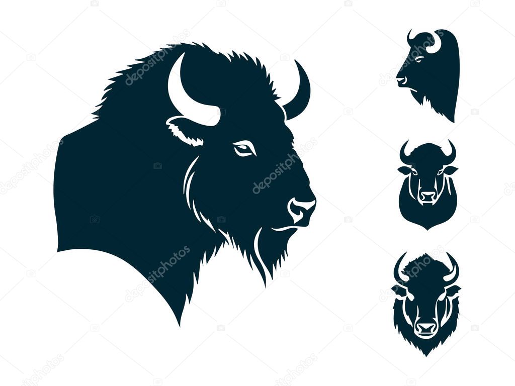 Bison Silhouettes Vector, Bison Animal Vector on White Background