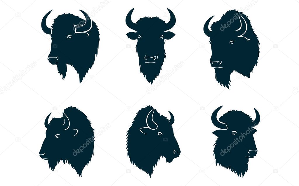 Bison Silhouettes Vector, Bison Animal Vector on White Background