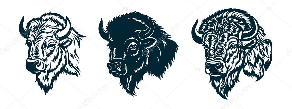 Bison Silhouettes Vector, Bison Animal Vector on White Background