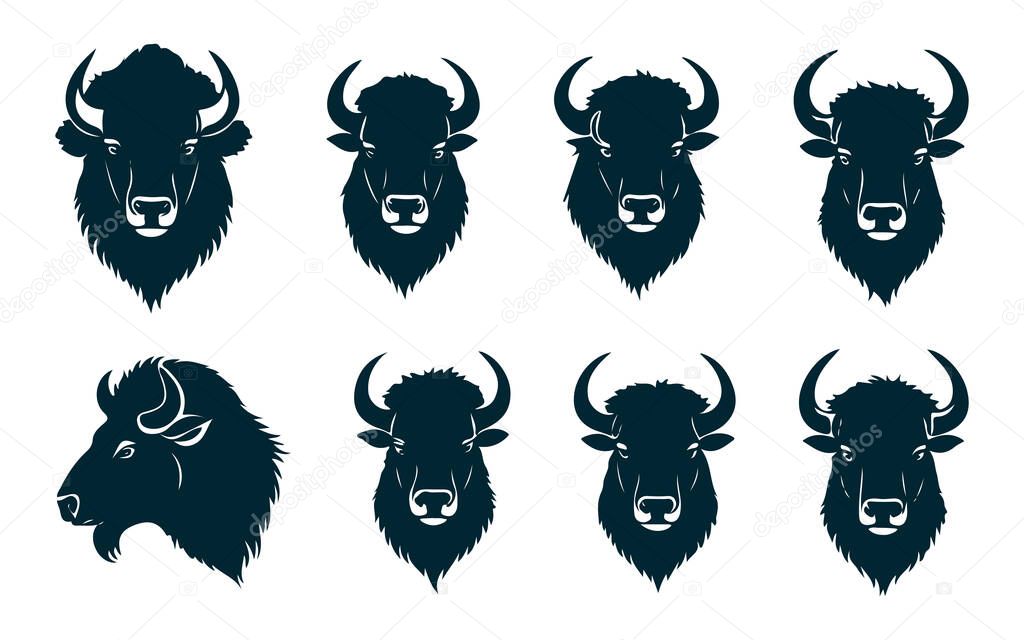 Bison Silhouettes Vector, Bison Animal Vector on White Background