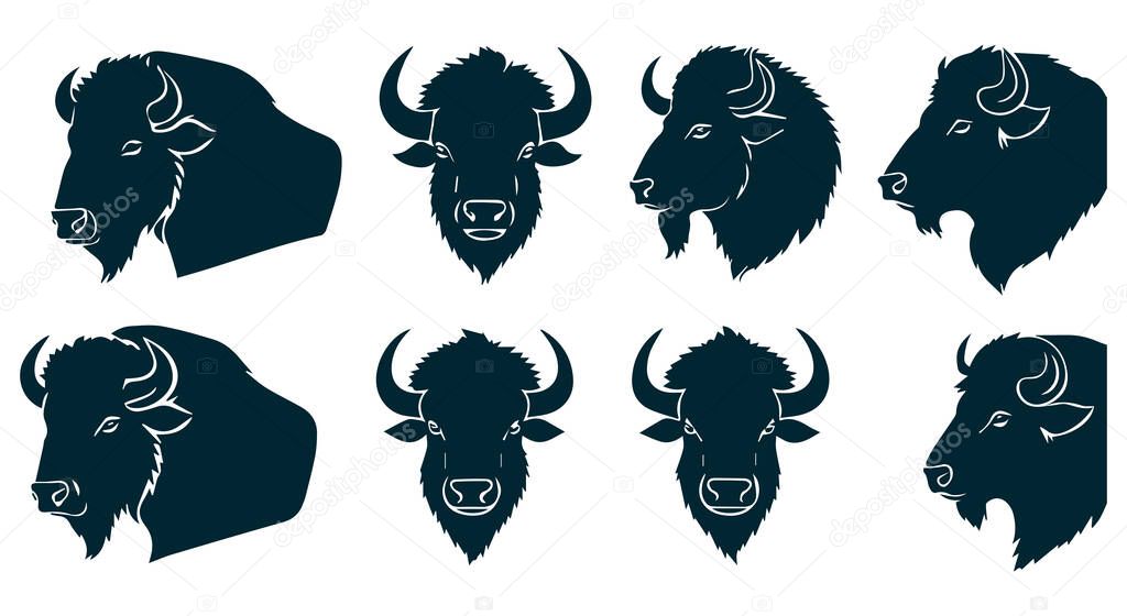 Bison Silhouettes Vector, Bison Animal Vector on White Background