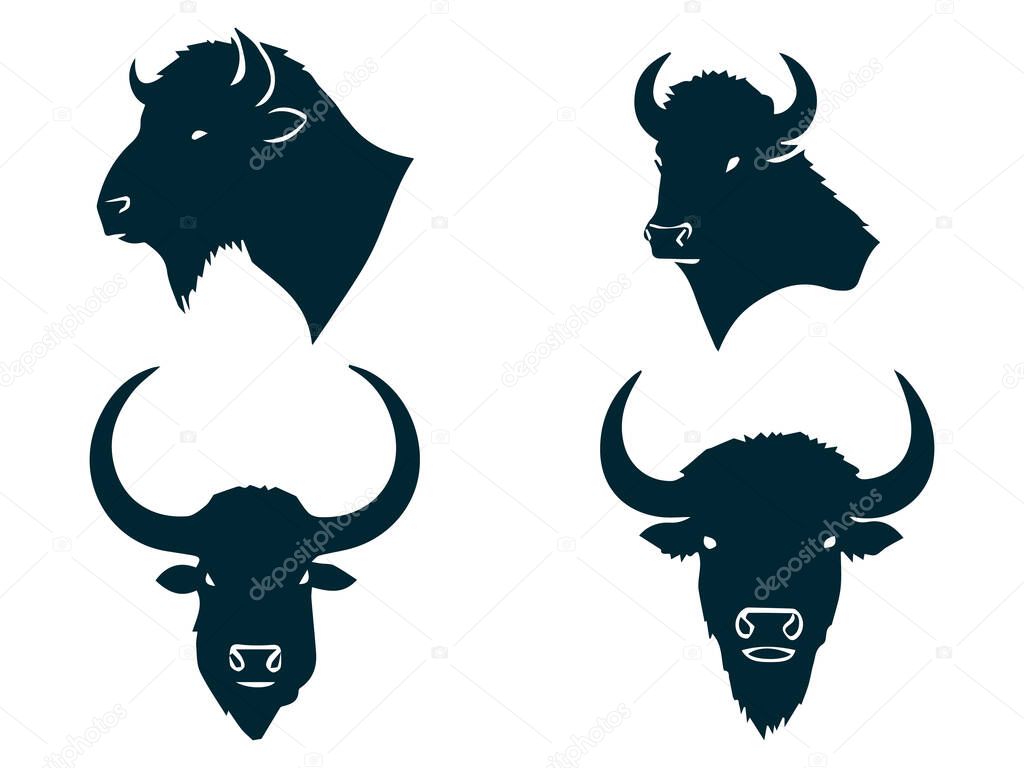 Bison Silhouettes Vector, Bison Animal Vector on White Background