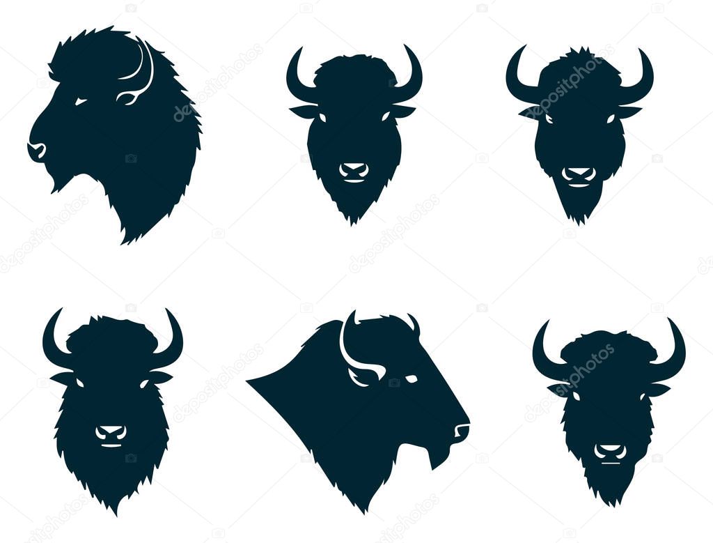 Bison Silhouettes Vector, Bison Animal Vector on White Background