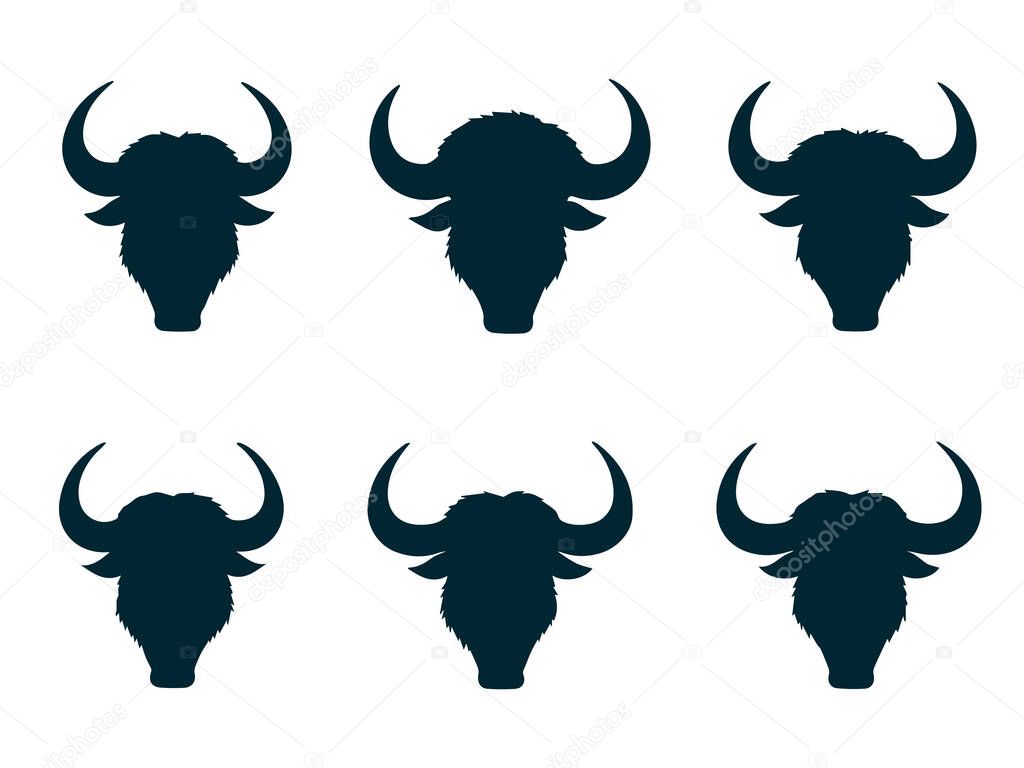 Isolated Strong Buffalo Animal Silhouette Vector in Black Color