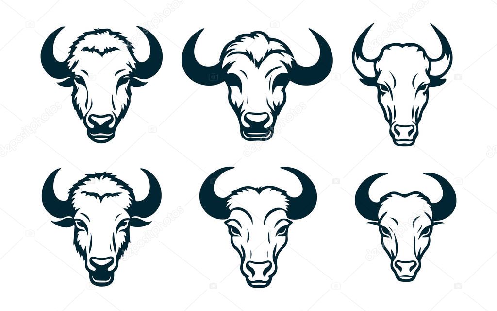 Majestic Buffalo Animal Silhouette Vector Illustration Isolated on White Background