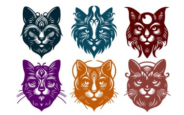  Beyaz Arkaplanda Renkli Kedi Vektörü Silueti