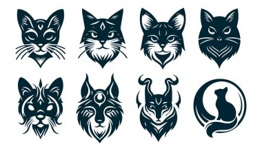 Beyaz tuval üzerinde şık Kedi Silueti