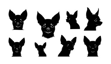 Beyaz Arkaplanda Chihuahua Vektör Silueti, Siyah Chihuahua Silueti Vector Illustration, Logo Tasarımı için Chihuahua Köpek Silueti