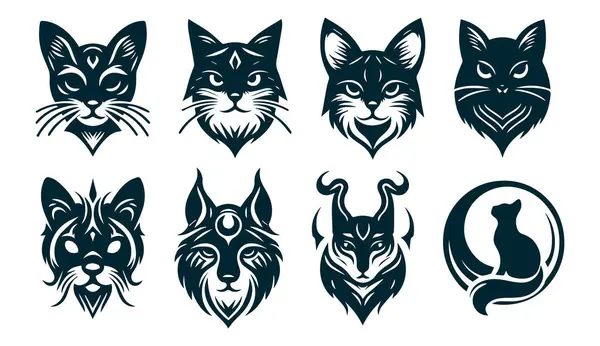 Beyaz tuval üzerinde şık Kedi Silueti