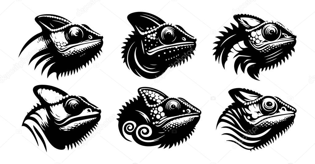Chameleon Icon in Black Silhouette Style