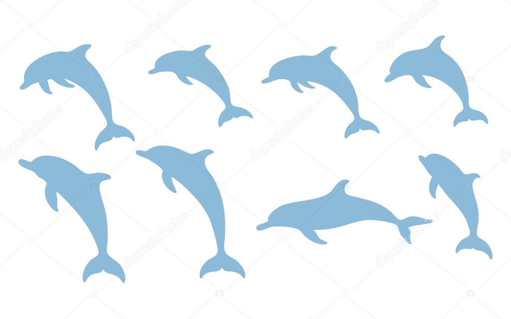 Dolphin Vector Silhouette on White Background, Jumping Dolphin Black Silhouette Vector, Minimal Dolphin Silhouette Vector Illustration