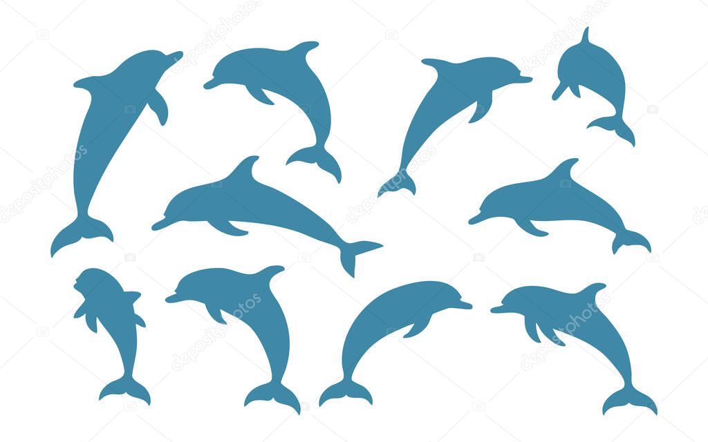 Dolphin Vector Silhouette on White Background, Jumping Dolphin Black Silhouette Vector, Minimal Dolphin Silhouette Vector Illustration