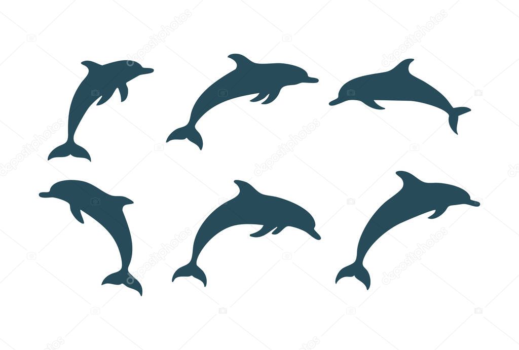 Dolphin Vector Silhouette on White Background, Jumping Dolphin Black Silhouette Vector, Minimal Dolphin Silhouette Vector Illustration
