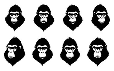 Beyaz Üzerine Goril Hayvanı Siluet Vektör Tasarımı