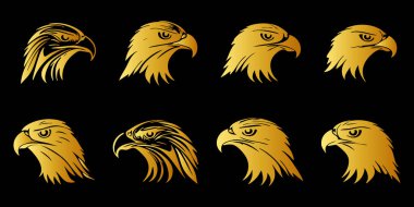 Siyah ve altın renkli kartal kafası logosu.