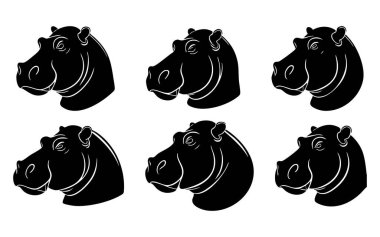 Suaygırı baş siluet vektörü. Hippopotamus baş siluet vektörü beyaz üzerinde izole