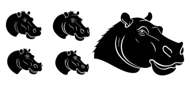 Suaygırı baş siluet vektörü. Hippopotamus baş siluet vektörü beyaz üzerinde izole