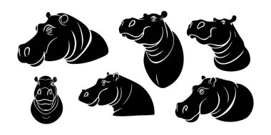 Suaygırı baş siluet vektörü. Hippopotamus baş siluet vektörü beyaz üzerinde izole