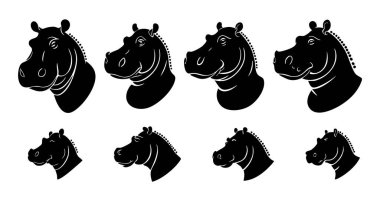 Suaygırı baş siluet vektörü. Hippopotamus baş siluet vektörü beyaz üzerinde izole