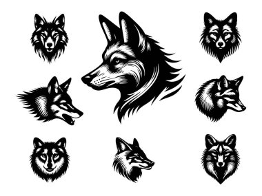  Beyaz Arkaplanda Çakal Baş Vekil Silueti, Vahşi Çakal Yüzlü Siyah Siluet, Çakal Baş Vektör Vahşi Yaşam Tasarımı