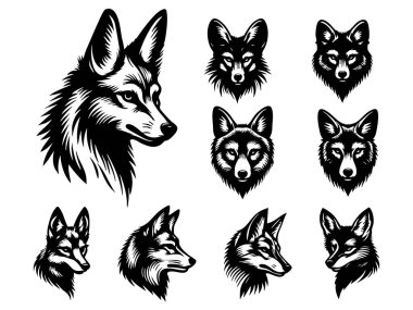  Beyaz Arkaplanda Çakal Baş Vekil Silueti, Vahşi Çakal Yüzlü Siyah Siluet, Çakal Baş Vektör Vahşi Yaşam Tasarımı